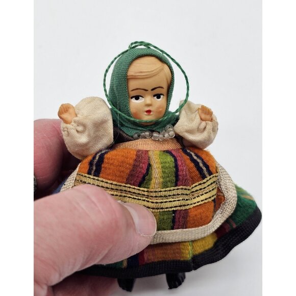 Vintage German Celluloid Folk Art Doll Hanging Christmas Tree Ornament - Picture 9 of 10